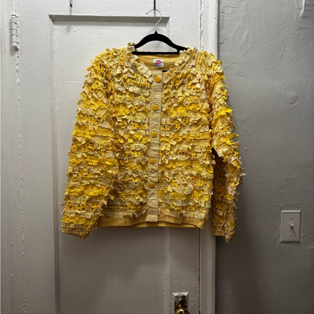 Yellow Textured Crew Neck Sweater
